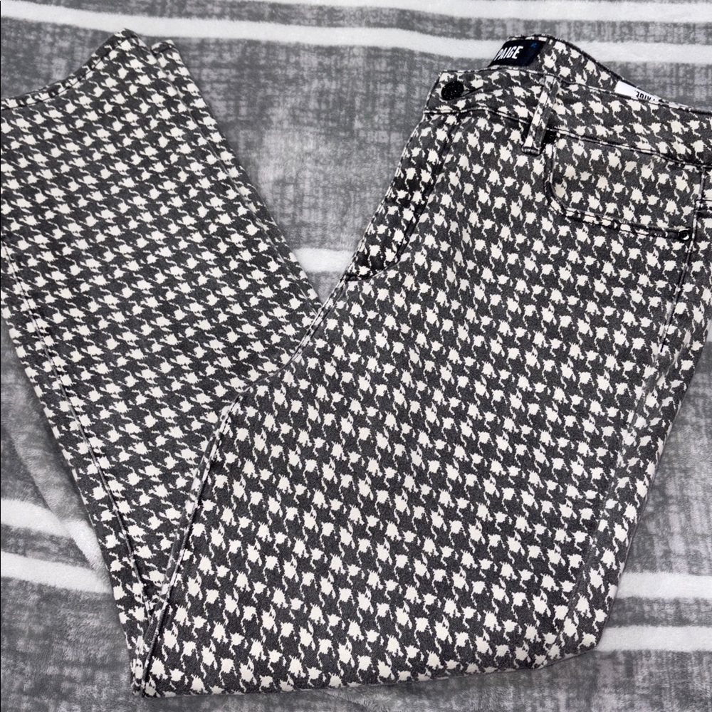 PAIGE Grey and White Houndstooth Women's Straight Leg Jeans - Picture 9 of 10